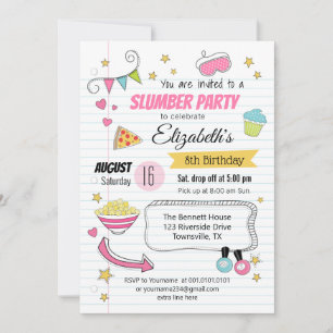 Slumber and Sleepover Party Birthday Invitation