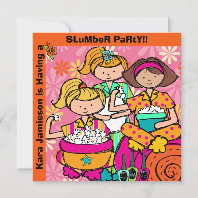 Slumber Party Birthday Customised Invites (Front)
