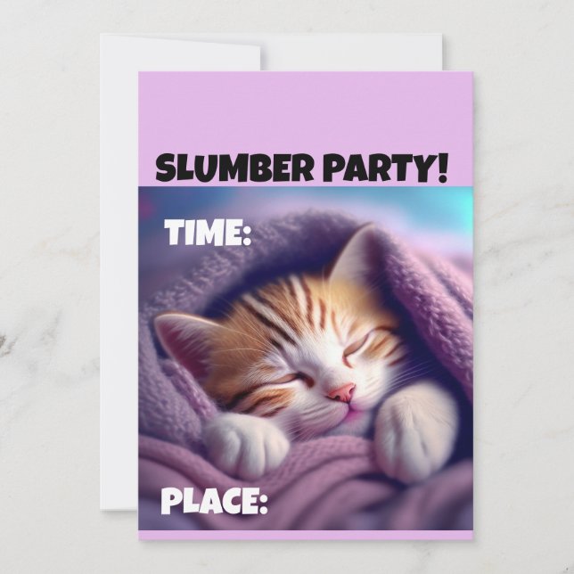 SLUMBER PARTY BIRTHDAY CUTE CAT INVITATIONS (Front)