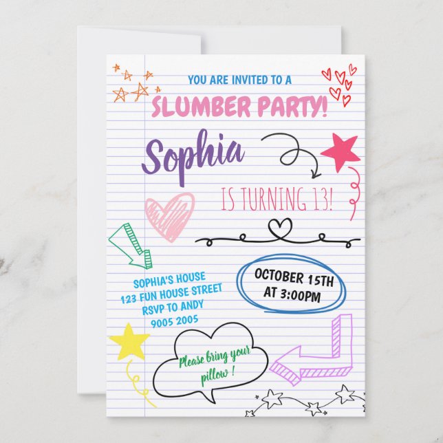 Slumber Party Birthday Girls Tween Teen Kids Invitation (Front)