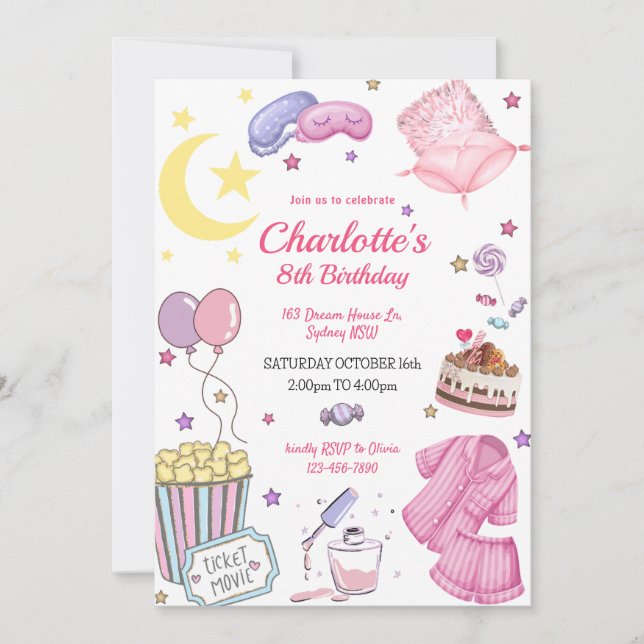 Slumber Party Birthday invitation (Front)