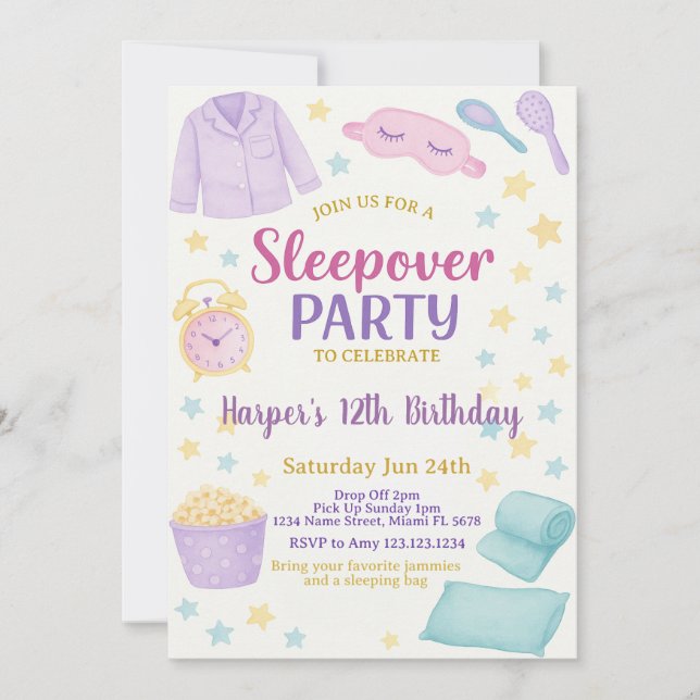 Slumber Party Birthday Invitation (Front)