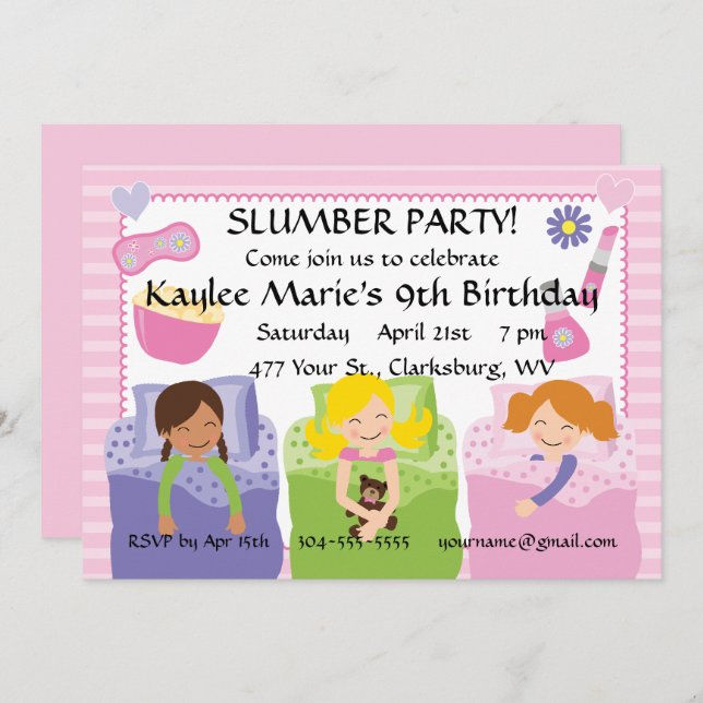Slumber Party Birthday Invitation (Front/Back)