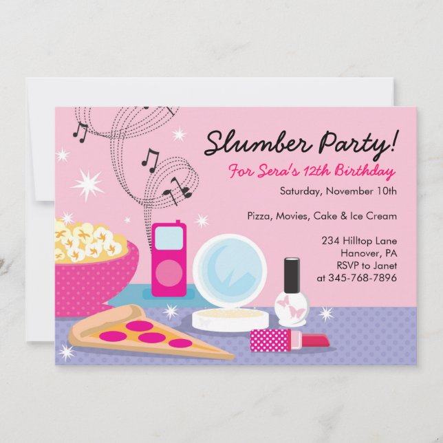 Slumber Party Birthday Invitations (Front)