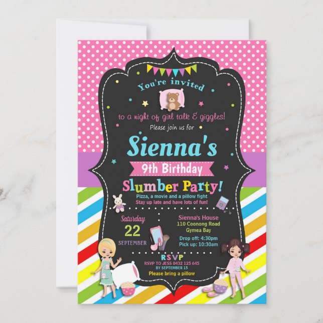 Slumber Party Birthday Invitations Girls (Front)