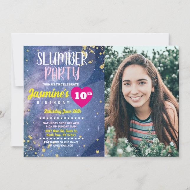 Slumber Party Birthday Tie Dye Fun Photo Invitation (Front)