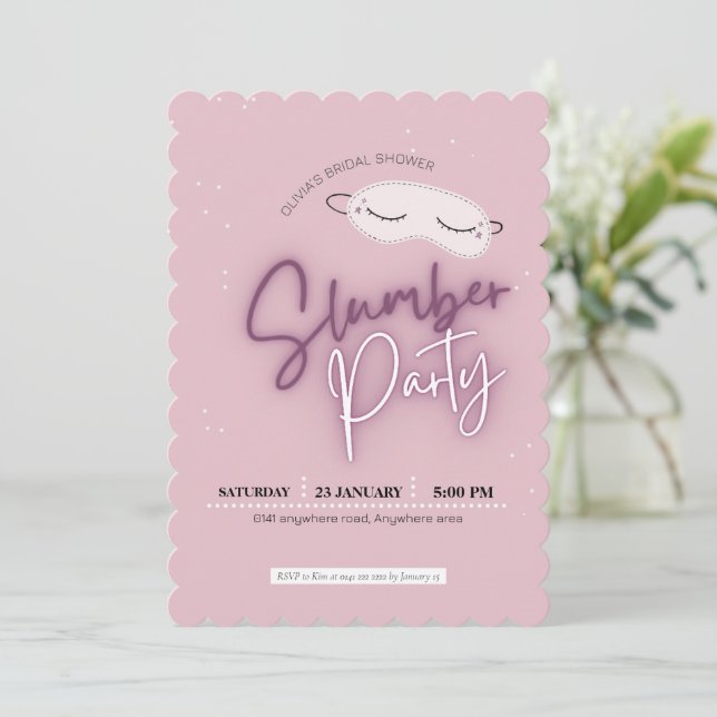 Slumber party bridal shower  invitation (Standing Front)