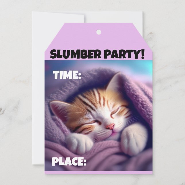 SLUMBER PARTY CUTE SLEEPING CAT INVITATIONS (Front)