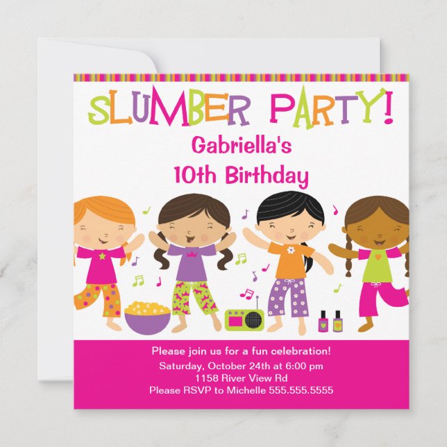 Slumber Party Fun Birthday Invitation (Front)