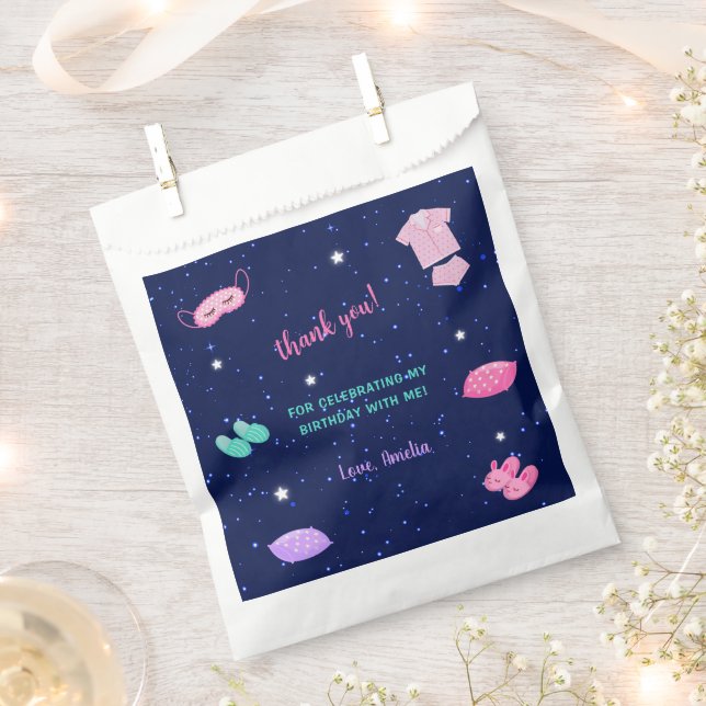Slumber Party Girl Pink Purple Birthday Thank You Favour Bags (Clipped)
