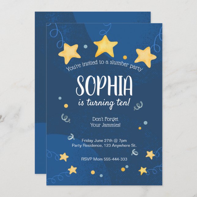 Slumber Party Invitation Sleepover Birthday (Front/Back)