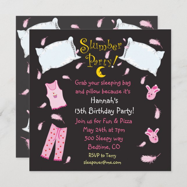 Slumber Party Pillow Fight Birthday Invitation (Front/Back)