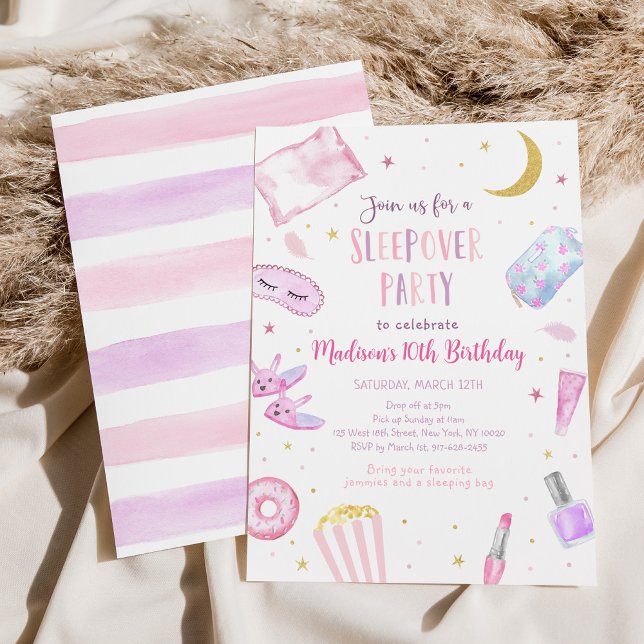 Slumber Party Sleepover Pink Tween Girl Birthday Invitation (Creator Uploaded)