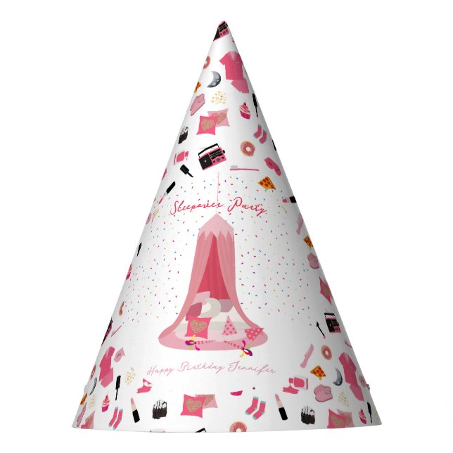 Slumber Party Sleepover Tent Kids Birthday Party Hat (Front)