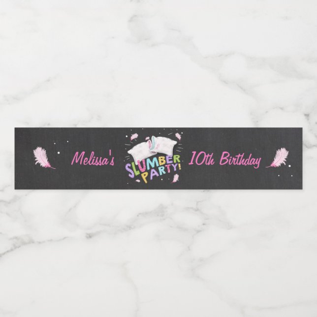 Slumber party Water bottle label Sleepover Feather (Single Label)