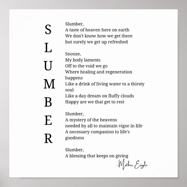 Slumber sleep dream time poem poster wall art  (Front)