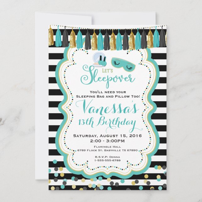 Slumber Sleepover Birthday Party Invitation (Front)