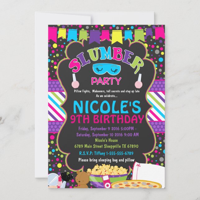 Slumber Sleepover Birthday Party  Invitation (Front)