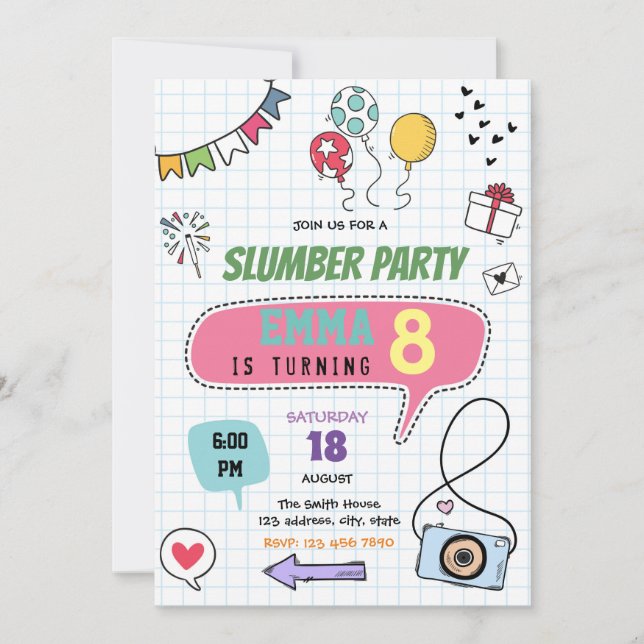Slumber sleepover mall scavenger hunt birthday invitation (Front)
