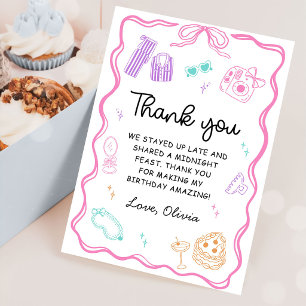 Slumber Sleepover Party Girl Birthday Thank You Card