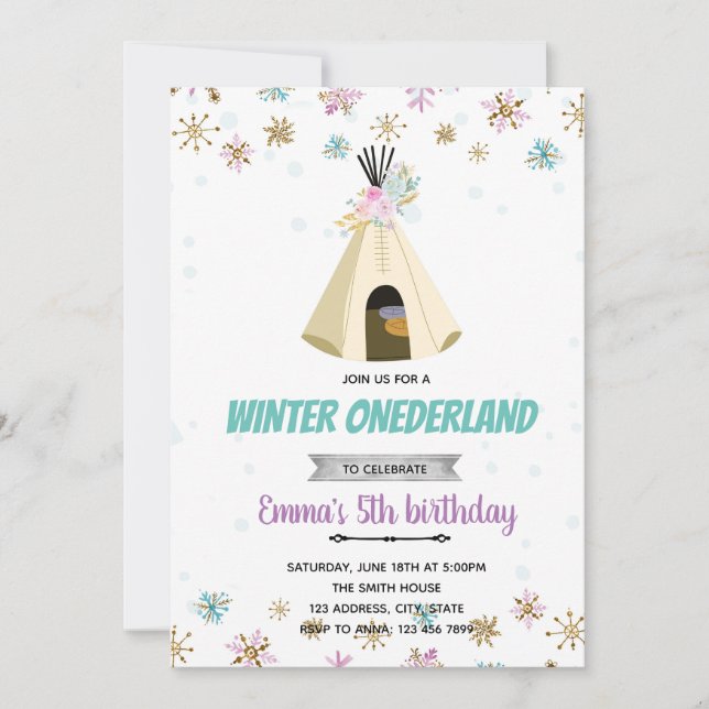 Slumber winter onederland invitation (Front)