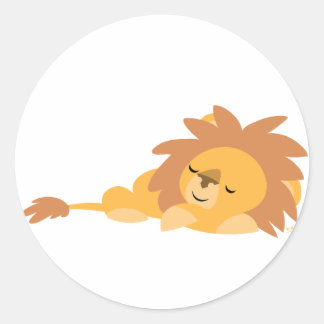 Slumbering Cartoon Lion round sticker