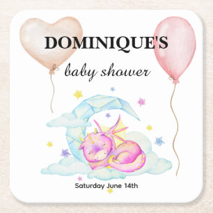 Slumbering Dragon Dreams - Baby Shower  Square Paper Coaster