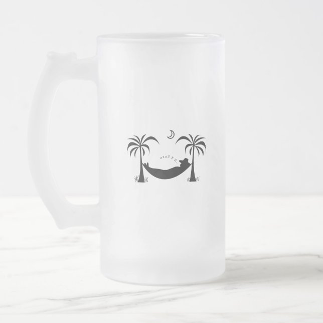 Slumbering Hammock Frosted Glass Beer Mug (Left)