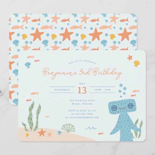 Slumberkins Hammerhead Birthday Party Invitation (Front/Back)