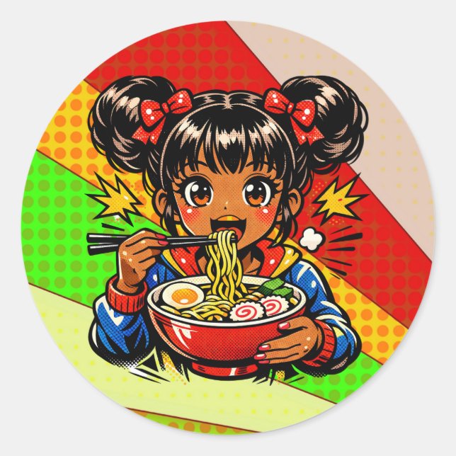 Slurp Nom Anime Girl Ramen Noodles Classic Round Sticker (Front)