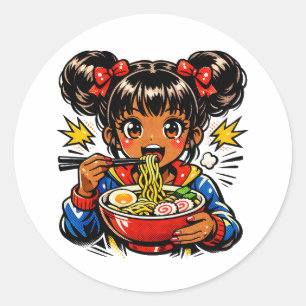 Slurp Nom Anime Girl Ramen Noodles Classic Round Sticker