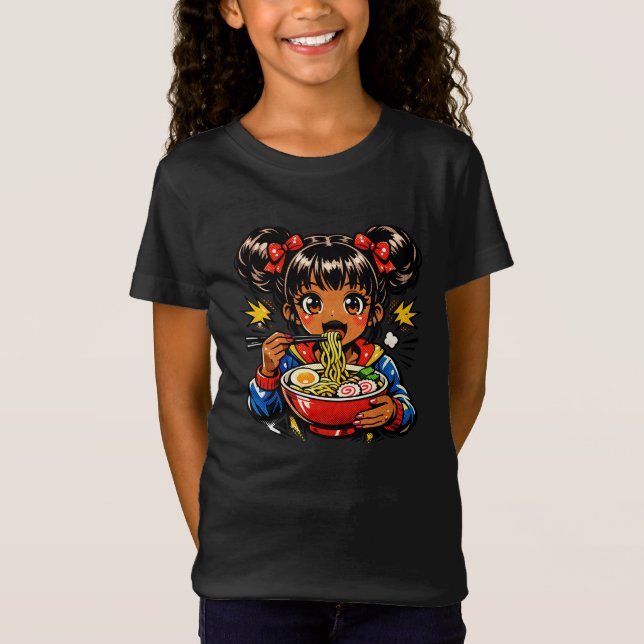 Slurp Nom Anime Girl Ramen Noodles T-Shirt (Front)