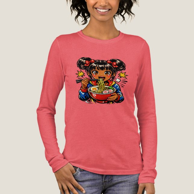 Slurp Nom Anime Girl Ramen Noodles Tri-Blend Shirt (Front)