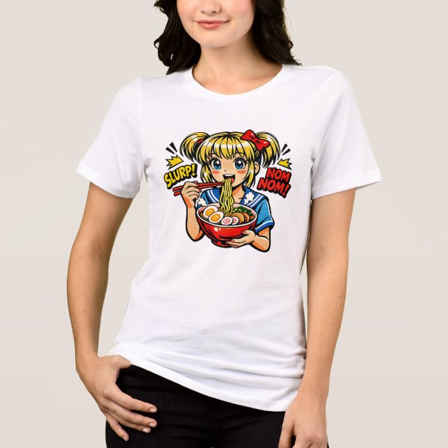 Slurp Nom Anime Girl Ramen Noodles Tri-Blend Shirt (Front)
