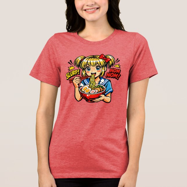 Slurp Nom Anime Girl Ramen Noodles Tri-Blend Shirt (Front)
