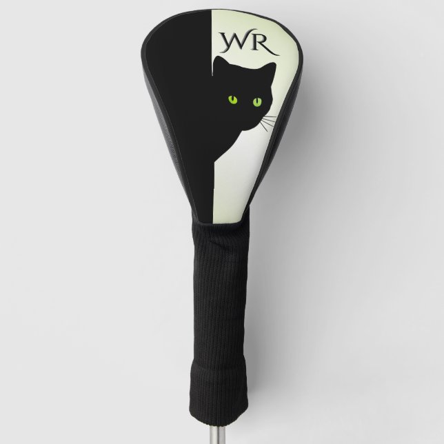 Sly Black Cat Green Initials  Golf Head Cover (Front)