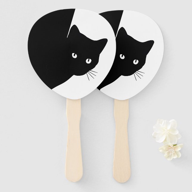 Sly Black Cat Hand Fan (Front and Back)
