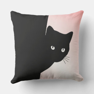 Sly Black Cat Pink Cushion