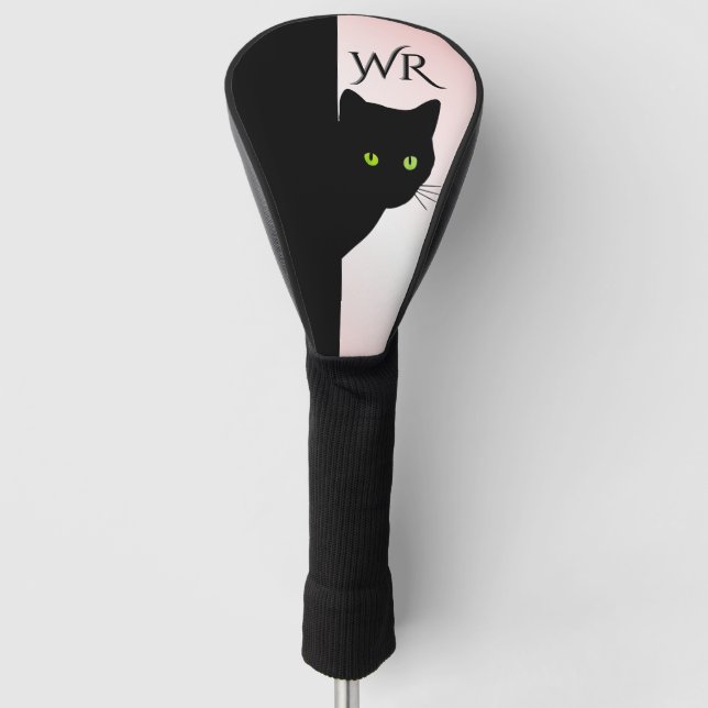 Sly Black Cat Pink Initials  Golf Head Cover (Front)
