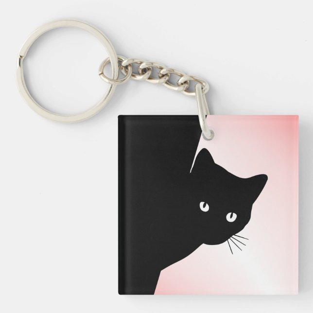 Sly Black Cat Pink Key Ring (Front)