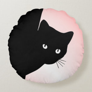 Sly Black Cat Pink Round Cushion