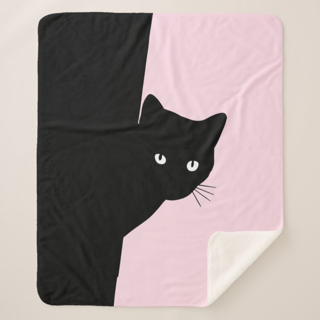 Sly Black Cat Pink Sherpa Blanket (Front)