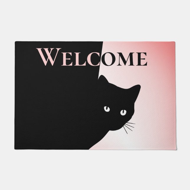 Sly Black Cat Pink Welcome Doormat (Front)