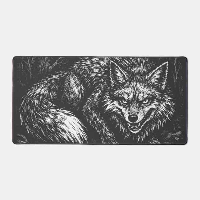 Sly Forest Fox — by BurnsInHell Desk Mat (Front)