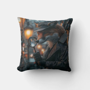 Sly fox detective in a noir setting cushion