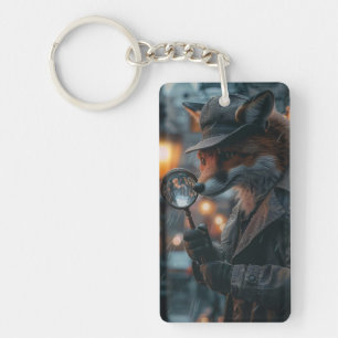 Sly fox detective in a noir setting key ring