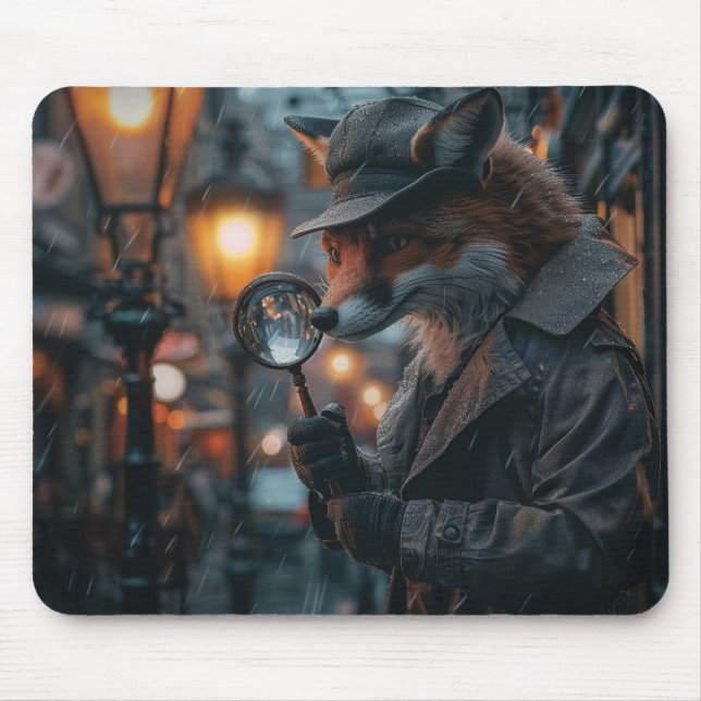 Sly fox detective in a noir setting mouse pad (Front)