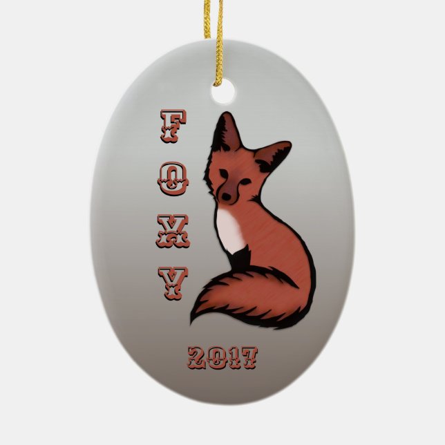 Sly Red Foxy Fox with Year Ceramic Tree Decoration (Back)
