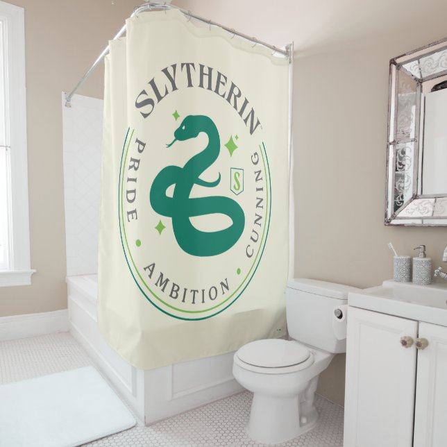 SLYTHERIN™ Green Snake House Pride Badge Shower Curtain (In Situ)