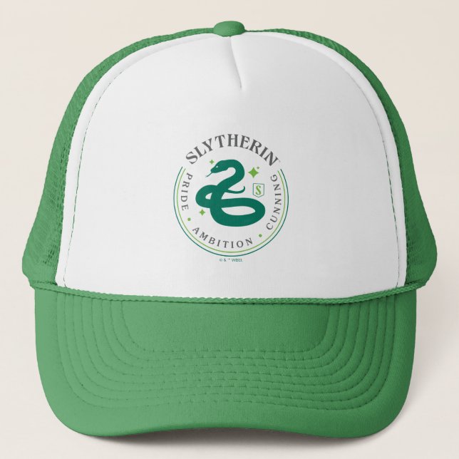 SLYTHERIN™ Green Snake House Pride Badge Trucker Hat (Front)